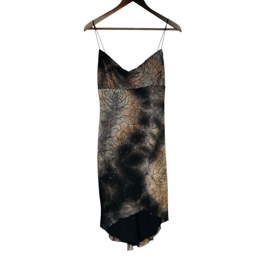 Y2K M Studio Cowl Neck Dress Fairy Grunge Floral Glittery Brown Black Size Med‎